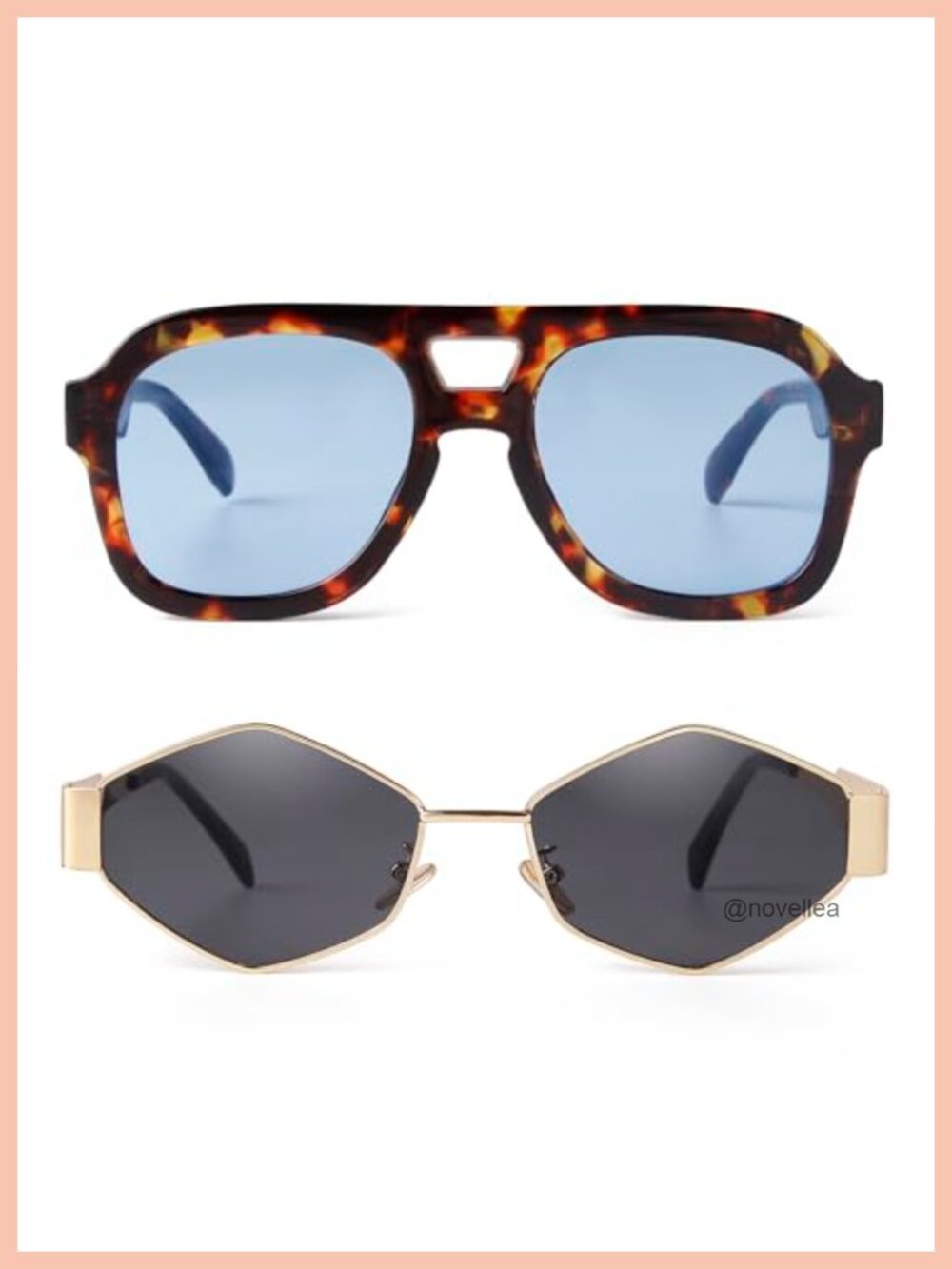 2PC Square Aviator Sunglasses with Gold Metal Frame for Women Men
